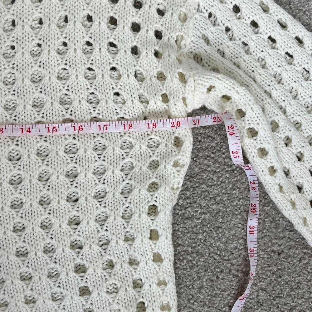 Savvi Off White Crochet Luxury Boutique Light Sweater, On/Off Shoulder Dana